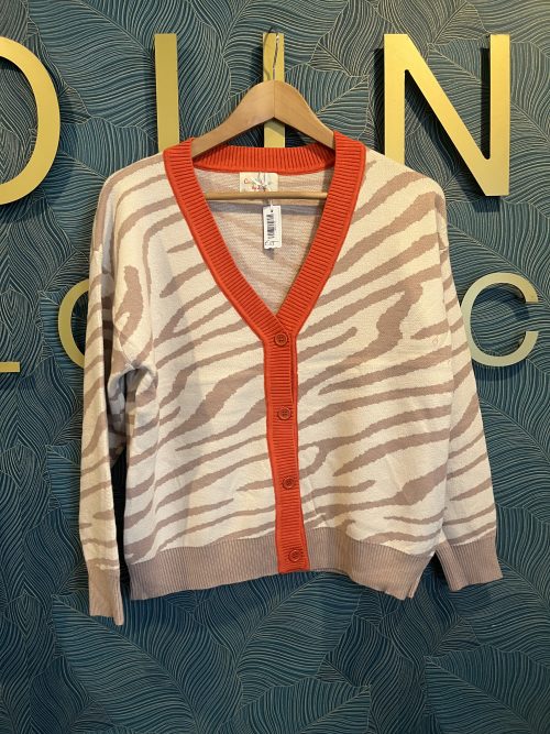 Zebra cardigan with orange trim