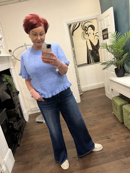 Short sleeve knit in denim L/XL