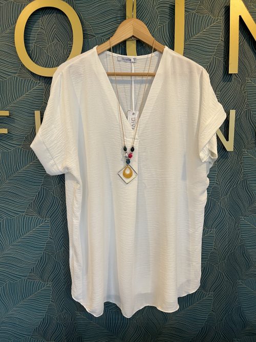V neck top in white