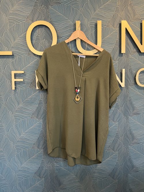 V neck top in khaki